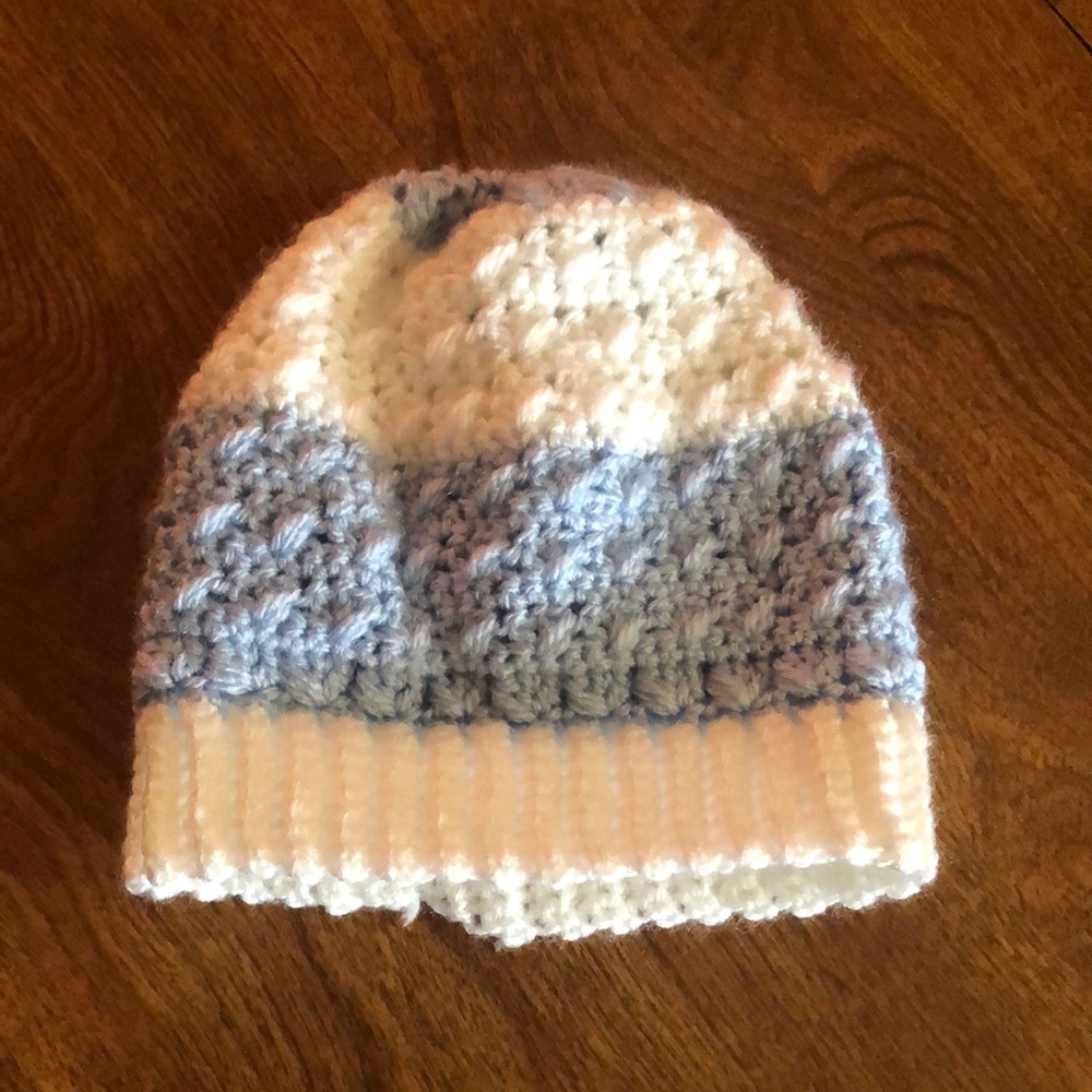 Cozy White and Blue Kids Beanie